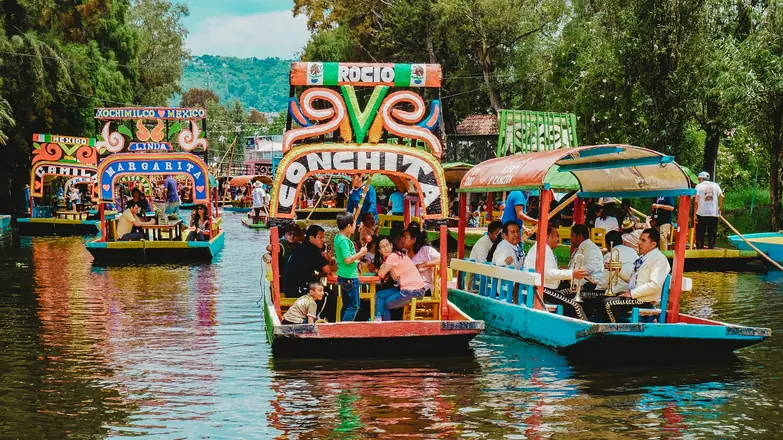 Colorful trajinera boats in Xochimilco